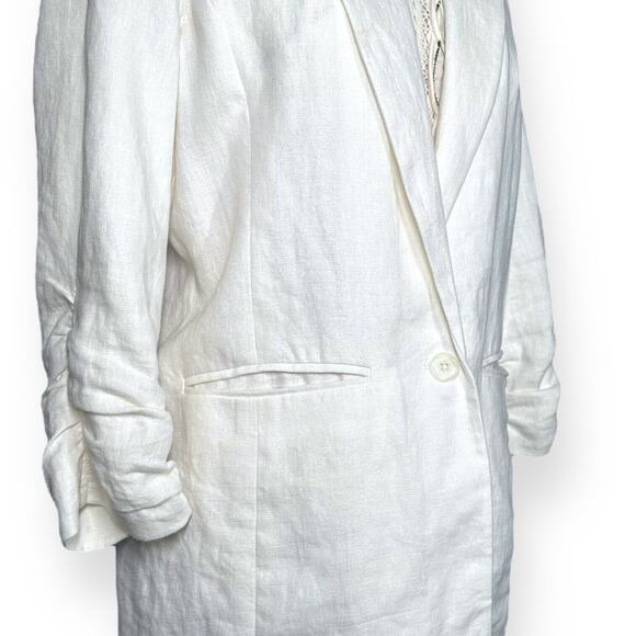 MICHAEL KORS 100% Linen Cream Blazer Gathered Sleeve One-Button Standard Notch 6 - Picture 3 of 11